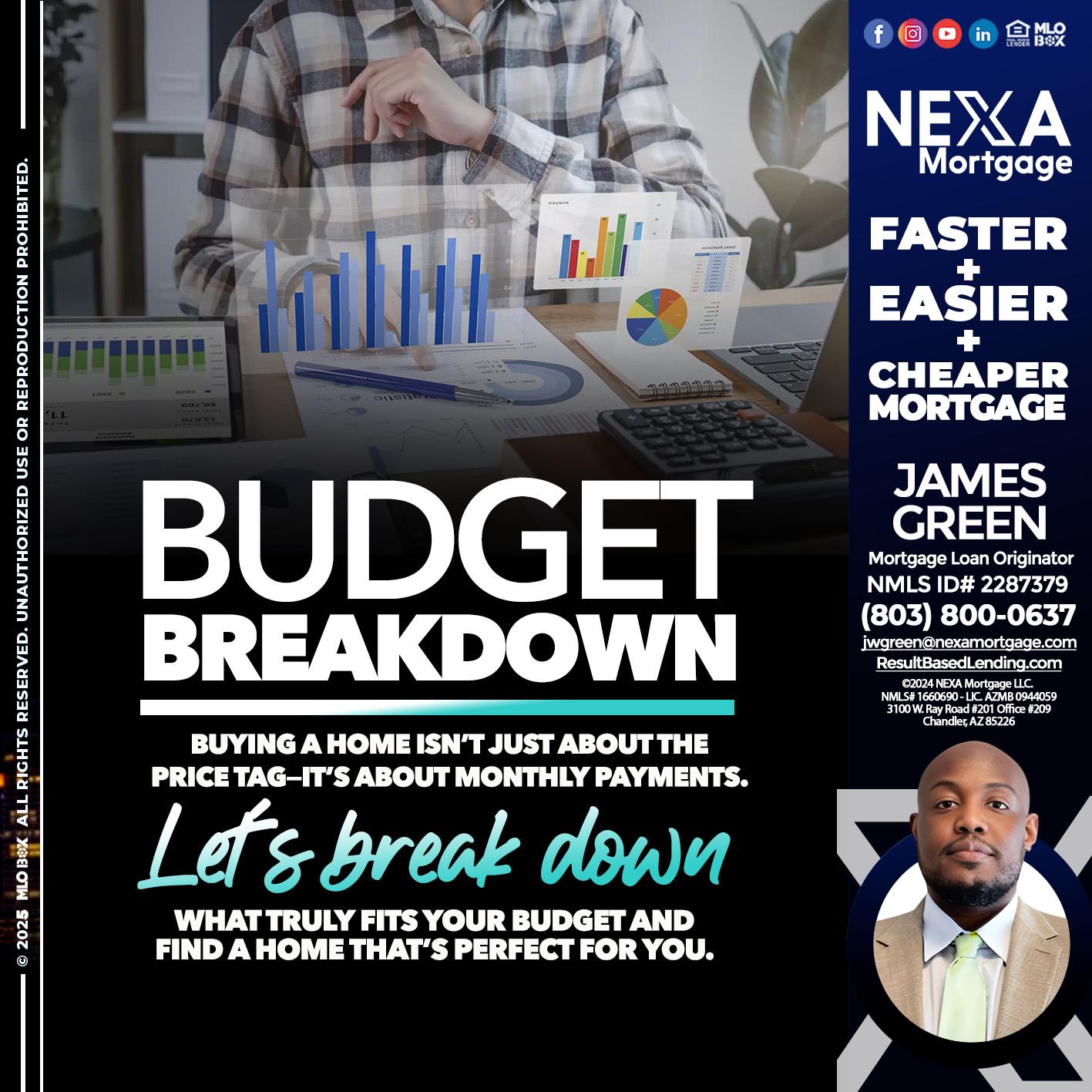 BUDGET BREAKDOWN - James Green -Mortgage Loan Originator