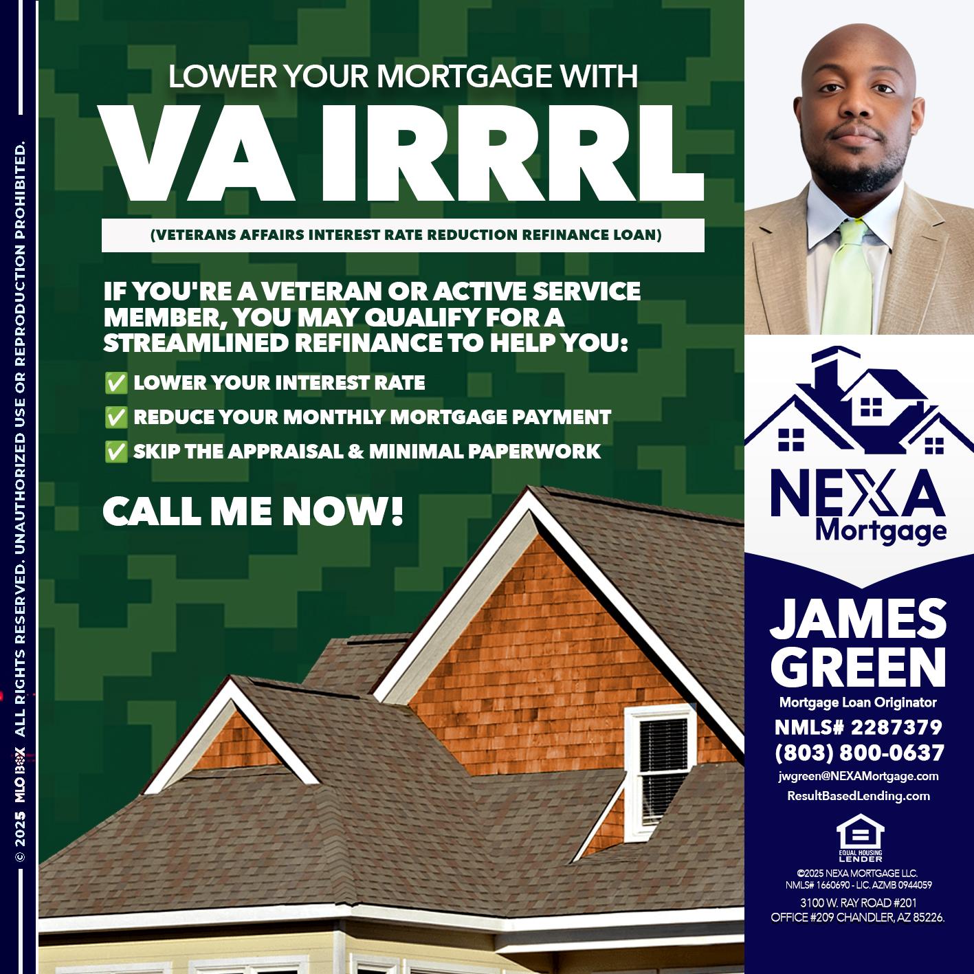 VA IRRRL - James Green -Mortgage Loan Originator