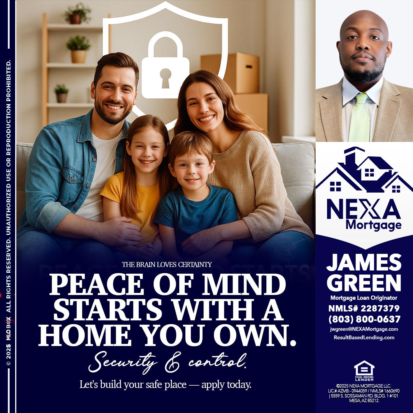 peace of mind - James Green -Mortgage Loan Originator