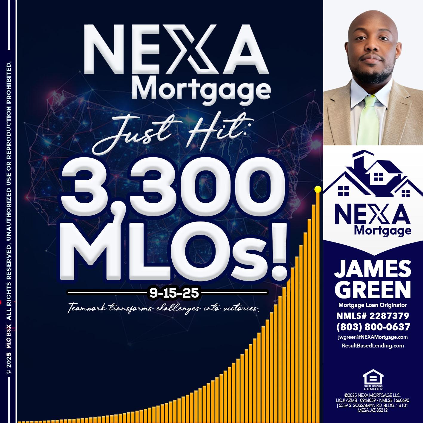 NEXA JUST HIT 3300 MLOS - James Green -Mortgage Loan Originator
