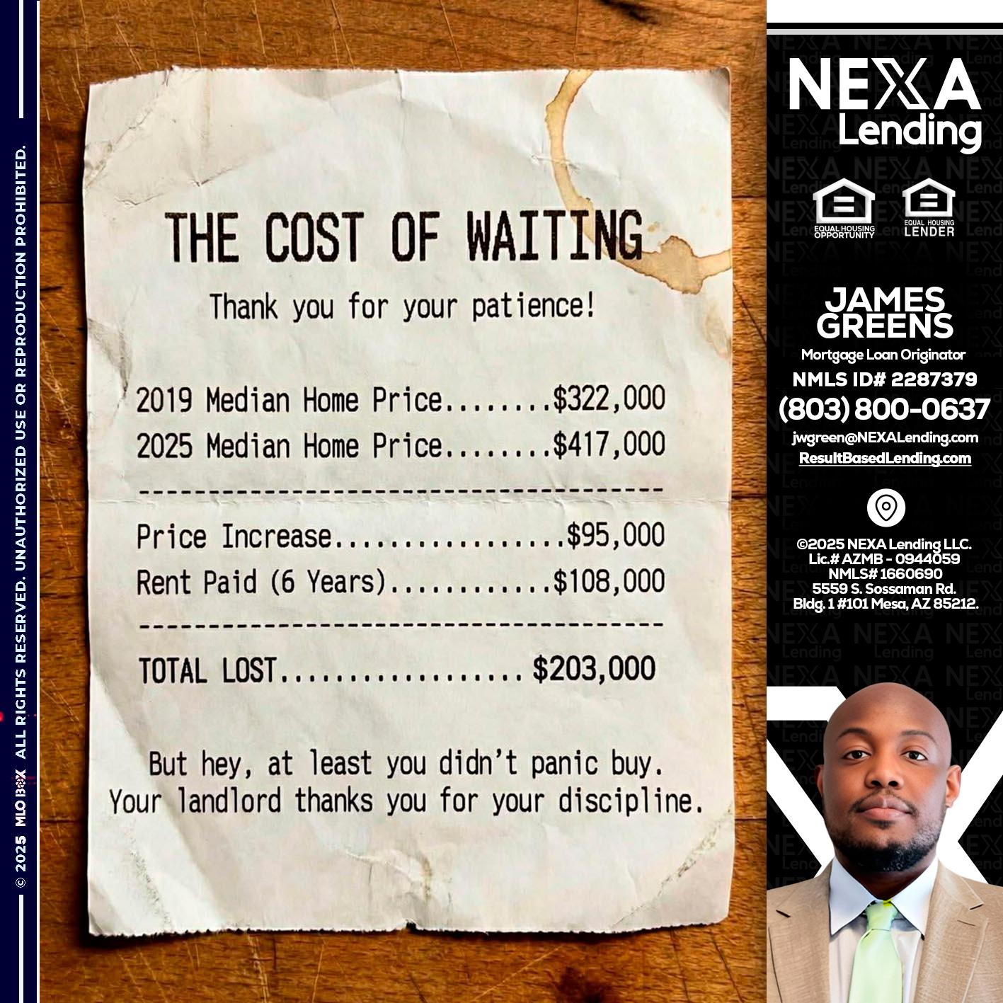 THE COST OF WAITING - James Green -Mortgage Loan Originator